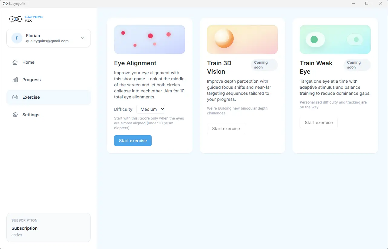 Interactive eye alignment exercises on Lazyeyefix